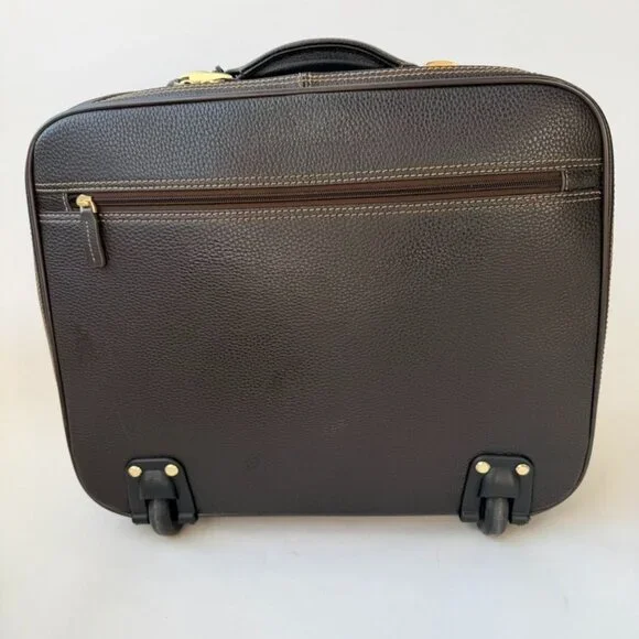 Brooks Brothers Genuine Pebbled Leather Carry-On Trolley Travel Laptop Bag – Bla - Picture 3 of 16